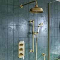 ONLY OPENED - Brushed Brass Dual Outlet Wall Mounted Thermostatic Mixer Shower with Hand Shower - Cambridge