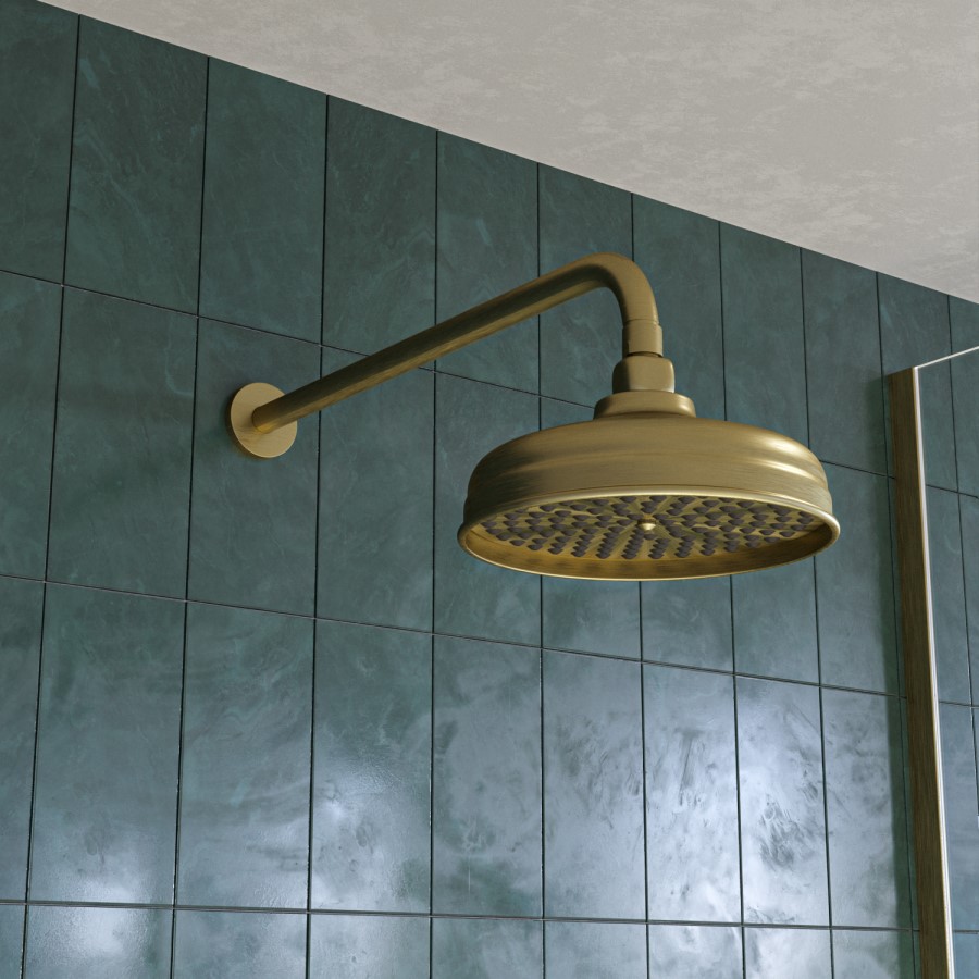 ONLY OPENED - Brushed Brass Dual Outlet Wall Mounted Thermostatic Mixer Shower with Hand Shower - Cambridge