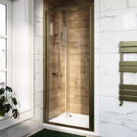 ALMOST PERFECT - 800mm Brushed Brass Sliding Shower Door 6mm Glass - Carina ALMOST PERFECT - 800mm Brushed Brass Sliding Shower Door 6mm Glass - Carina
