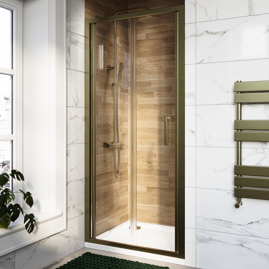 ALMOST PERFECT - 800mm Brushed Brass Sliding Shower Door 6mm Glass - Carina