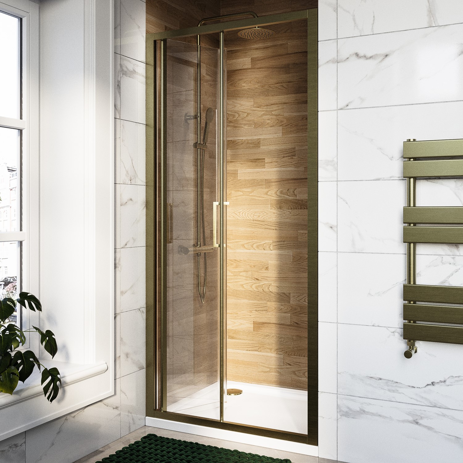 Carina Brass 800Mm Brushed Bi-Fold Door Shower Enclosure 6Mm Glass