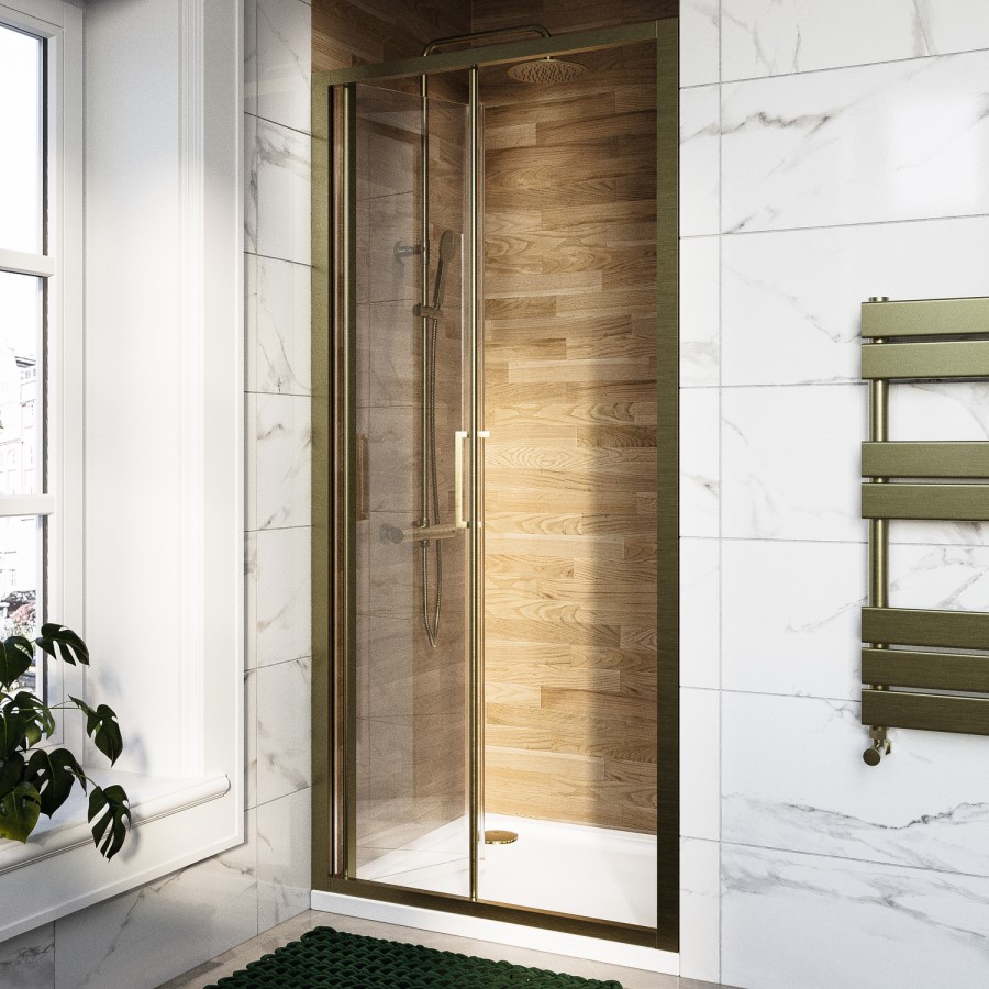 ALMOST PERFECT - 800mm Brushed Brass Sliding Shower Door 6mm Glass - Carina