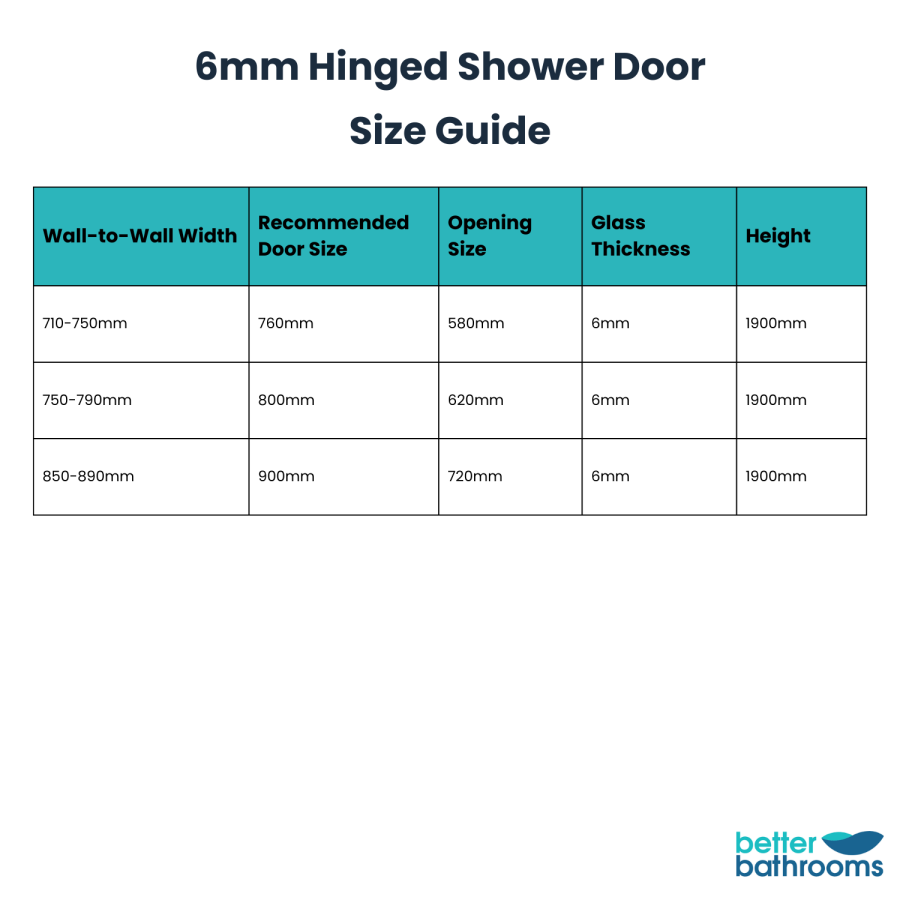 900mm Hinged Shower Door 6mm Glass - Carina