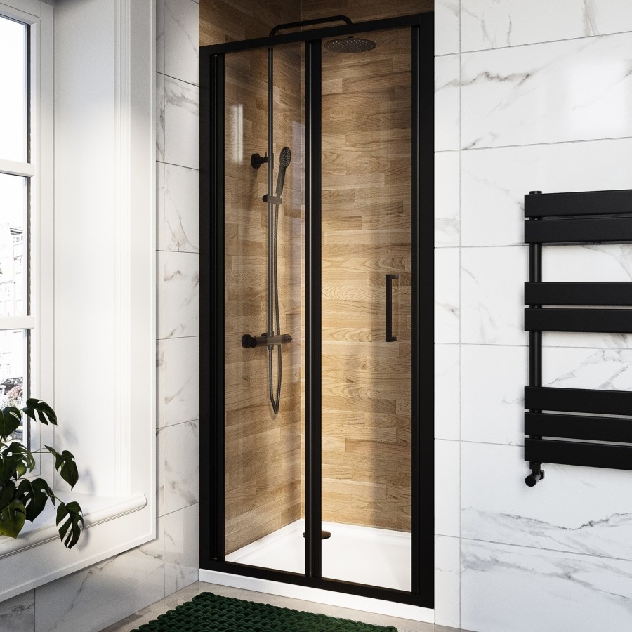 800mm Black Bi-Fold Shower Door 6mm Glass - Carina