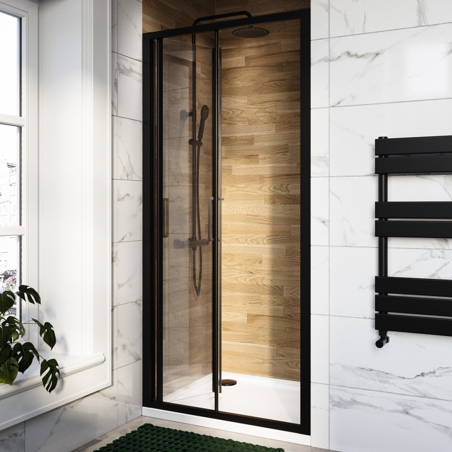 800mm Black Bi-Fold Shower Door 6mm Glass - Carina