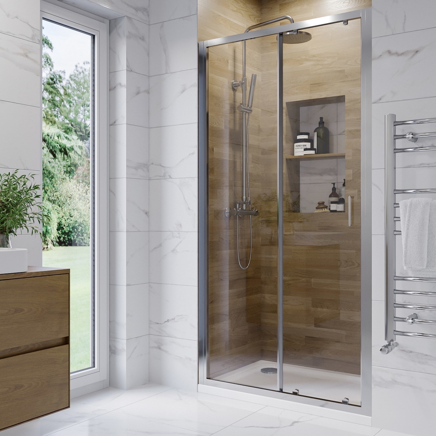 Photos - Shower Screen 1000mm Chrome Sliding Shower Door 6mm Glass - Carina Chrome FDY232-100