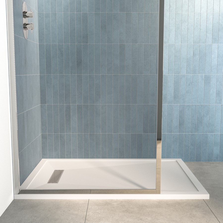 1200x900mm Rectangular Low-Profile Shower Tray 25mm with Linear Waste - White Stone Resin - Cascade