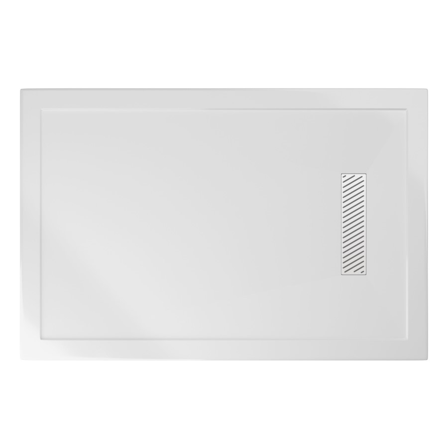 1400x800mm Rectangular Low-Profile Shower Tray 25mm with Linear Waste - White Stone Resin - Cascade