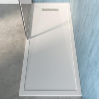 1700x800mm Rectangular Low-Profile Shower Tray 25mm with Linear Waste - White Stone Resin - Cascade
