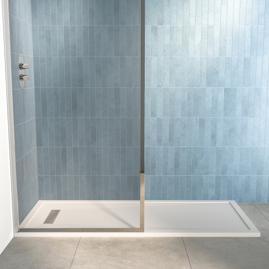 1700x800mm Rectangular Low-Profile Shower Tray 25mm with Linear Waste - White Stone Resin - Cascade