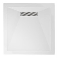 900x900mm Square Shower Tray 25mm with Linear Waste - White Stone Resin - Cascade