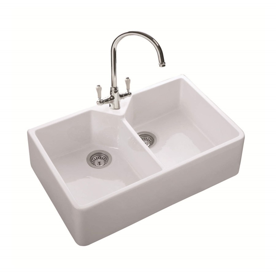 Box Opened Rangemaster Double Bowl White Ceramic Kitchen Sink