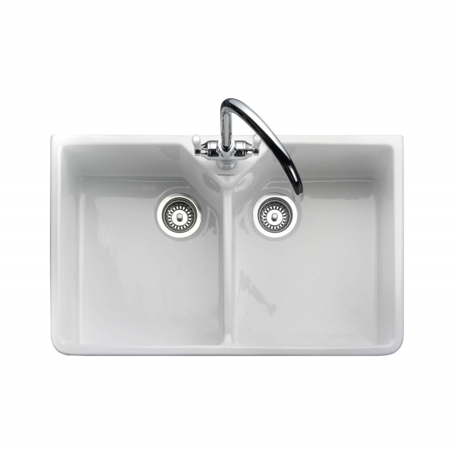 Box Opened Rangemaster Double Bowl White Ceramic Kitchen Sink