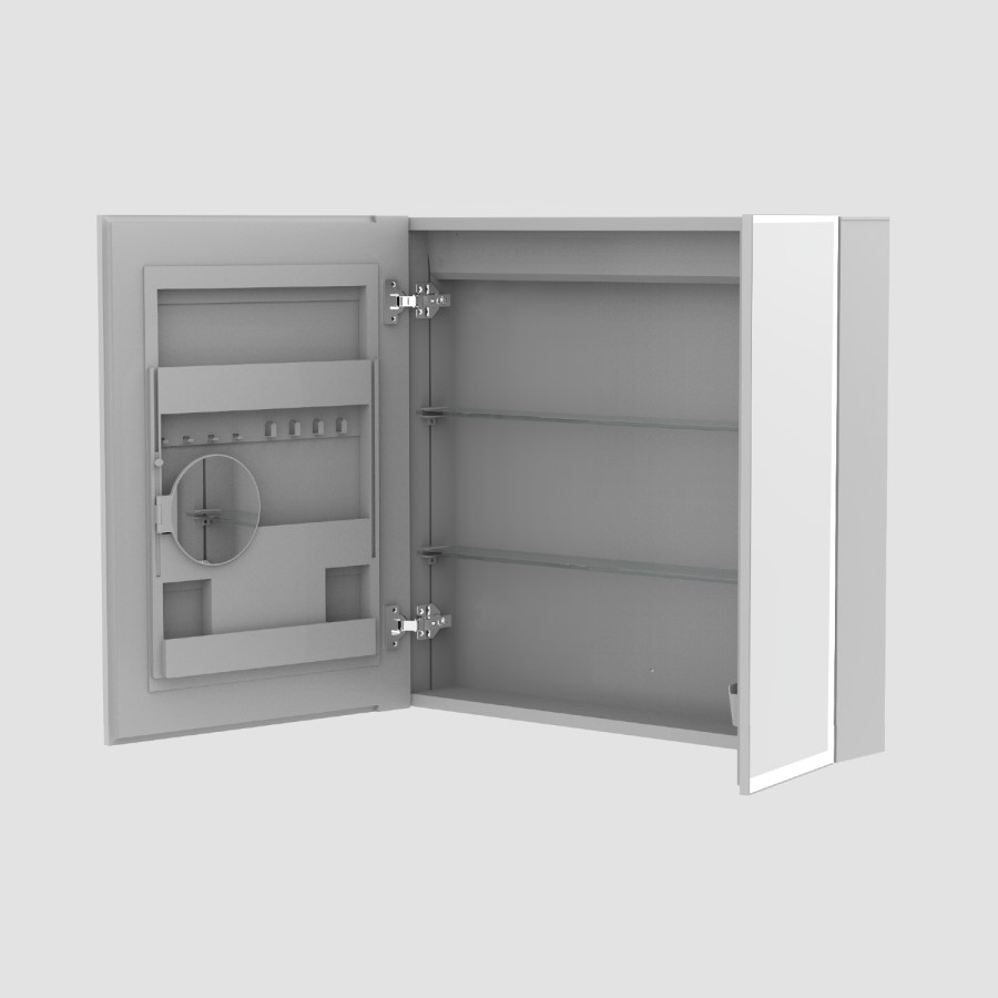 Double Door Chrome Bathroom Miror Cabinet with Lights & Shaver Socket 750 x 700mm - Celeste