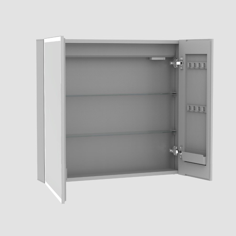 Double Door Chrome Bathroom Miror Cabinet with Lights & Shaver Socket 750 x 700mm - Celeste