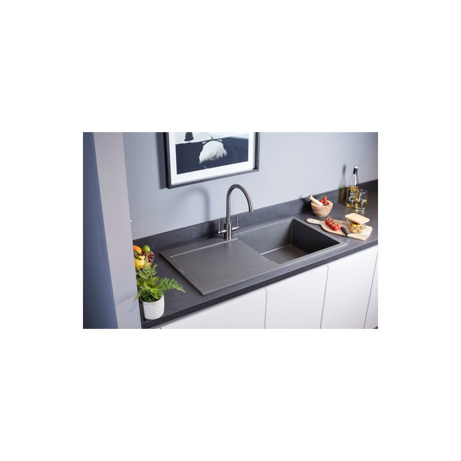 1 Bowl Inset Black Granite Kitchen Sink with Reversible Drainer - Essence 