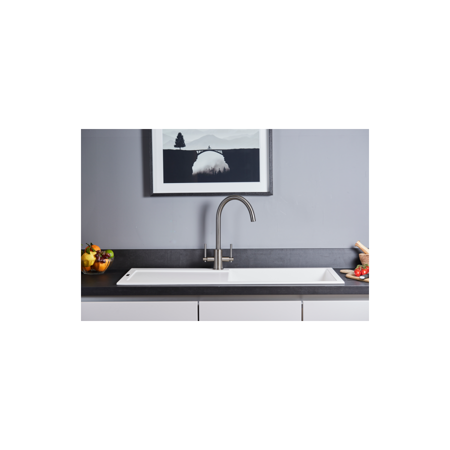 Single Bowl Inset White Granite Kitchen Sink with Reversible Drainer - Essence