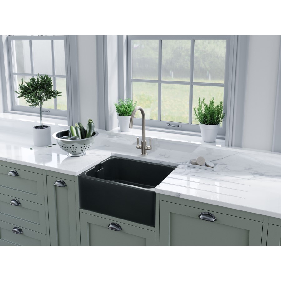 Belfast Single Bowl Anthracite Grey Ceramic Kitchen Sink - Rangemaster Farmhouse