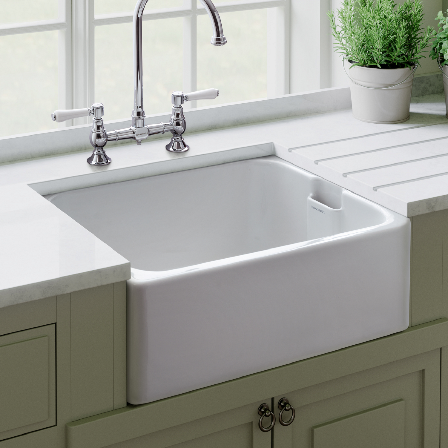 Rangemaster White Single Bowl Undermount Belfast Ceramic Kitchen Sink