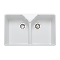 GRADE A1 - Rangemaster Belfast Double Bowl White Ceramic Kitchen Sink
