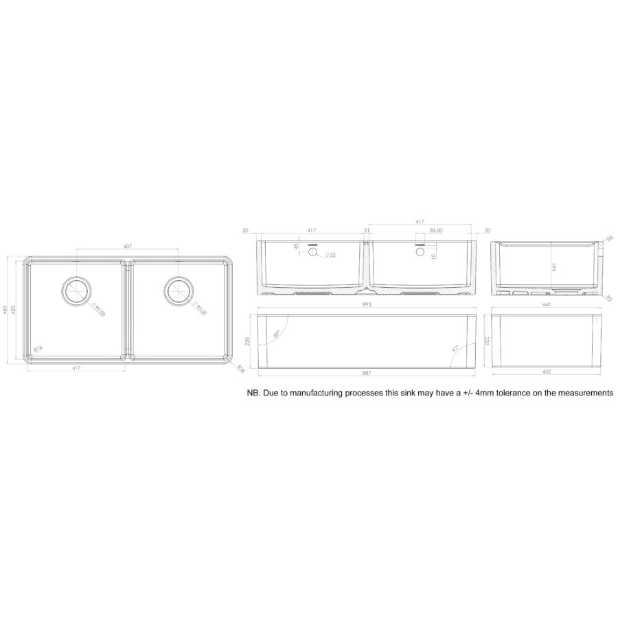 Double Bowl White Ceramic Kitchen Sink - Rangemaster