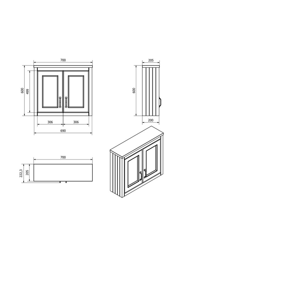 White Traditional Bathroom Mirror Cabinet - W700mm