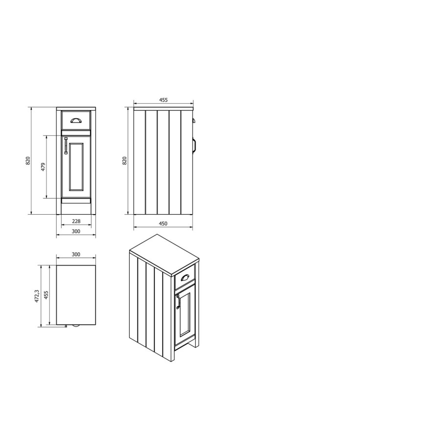 Grey Traditional Free Standing Bathroom Cabinet - W300 x H880mm