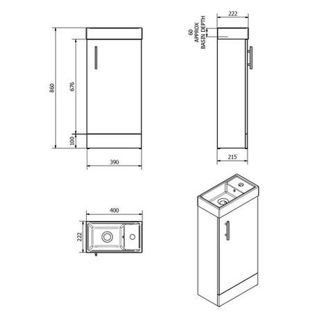 Oak Cloakroom Vanity Unit & Basin - W400 x H860mm