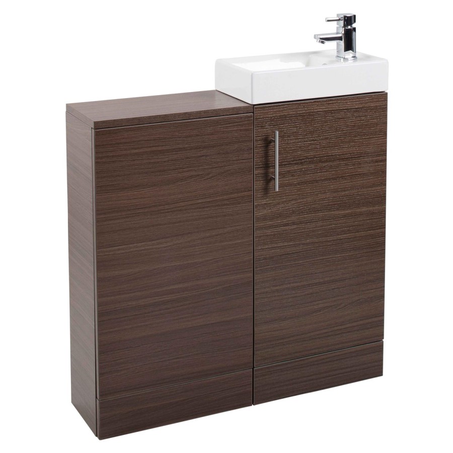 Walnut Cloakroom Vanity Unit & Basin - W400 x H860mm