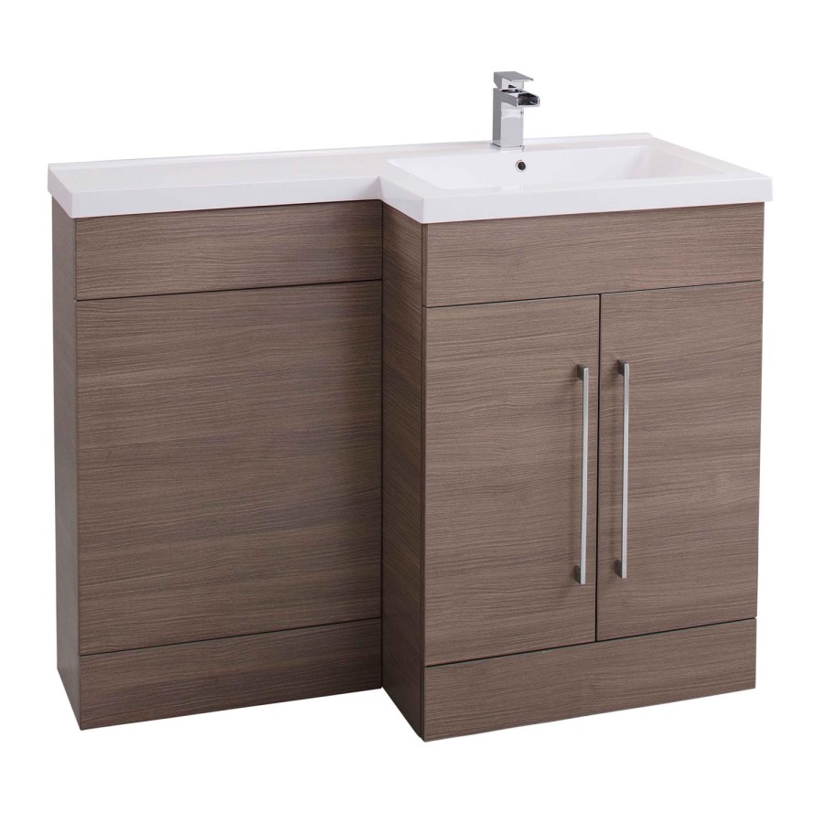 Oak Right Hand Bathroom Vanity Unit & Basin Furniture Suite - W1090mm - Includes Mid Edge Basin Only