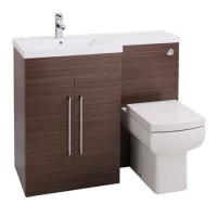 Walnut Left Hand Bathroom Vanity Unit & Basin Furniture Suite - W1090mm - Includes Mid Edge Basin On