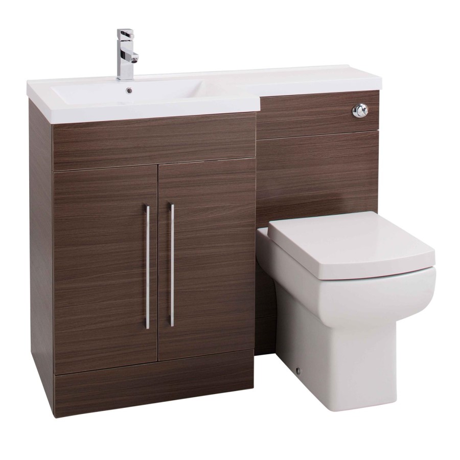 Walnut Left Hand Bathroom Vanity Unit & Basin Furniture Suite - W1090mm - Includes Mid Edge Basin On