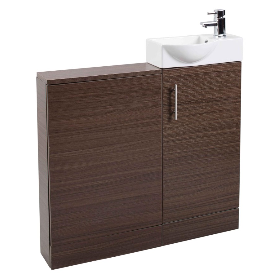 Walnut Cloakroom Vanity Unit & Basin - W400 x H860mm