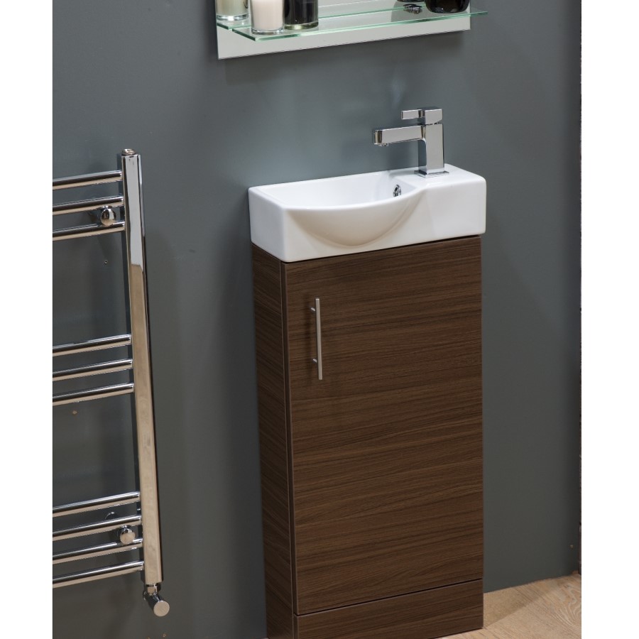 Walnut Cloakroom Vanity Unit & Basin - W400 x H860mm