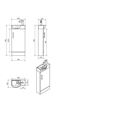 Walnut Cloakroom Vanity Unit & Basin - W400 x H860mm
