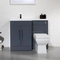 Anthracite Left Hand Bathroom Vanity Unit Furniture Suite - W1090mm - Includes Mid Edge Basin Only