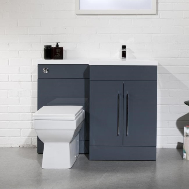 Anthracite Right Hand Bathroom Vanity Unit Furniture Suite - W1090mm - Includes Mid Edge Basin Only