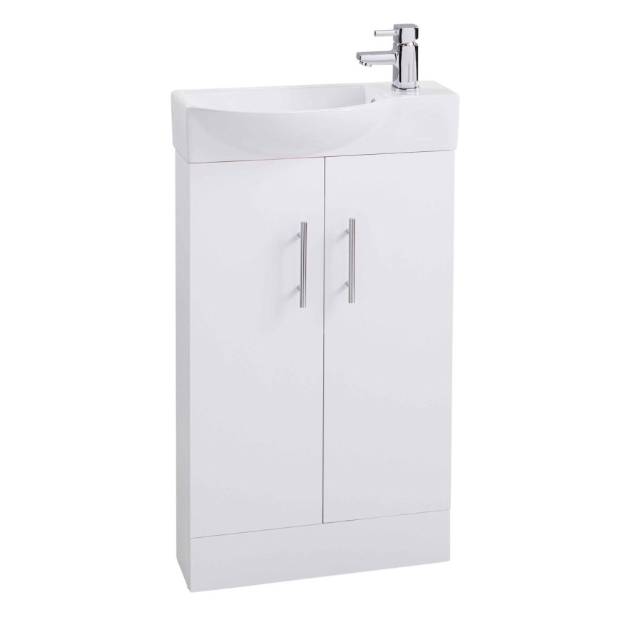 White Double Door Bathroom Vanity Unit & Basin - W505 x H885mm