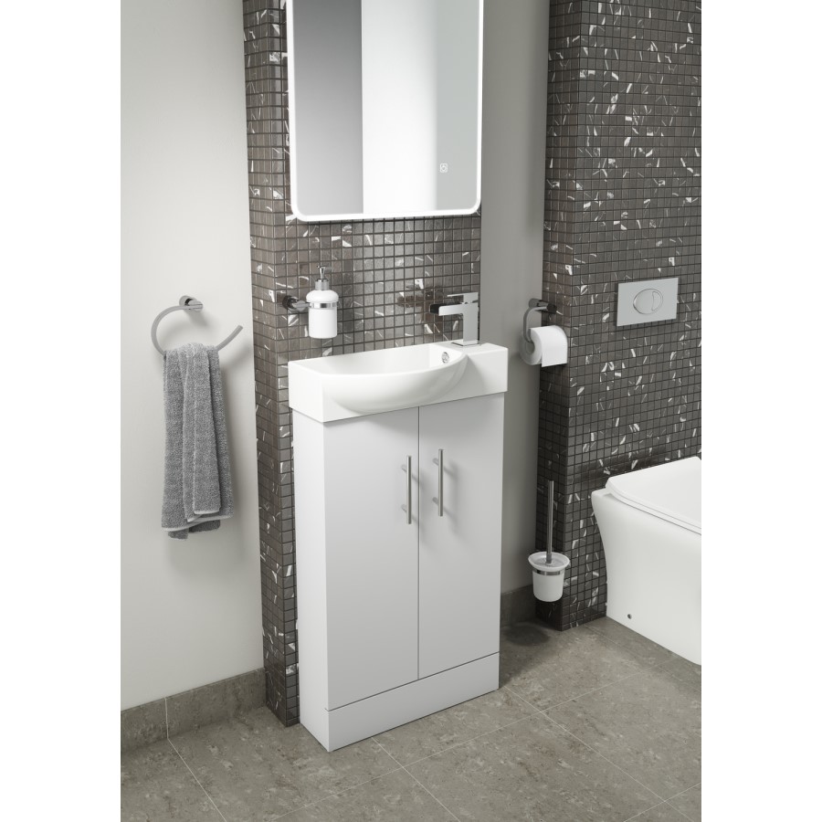 White Double Door Bathroom Vanity Unit & Basin - W505 x H885mm