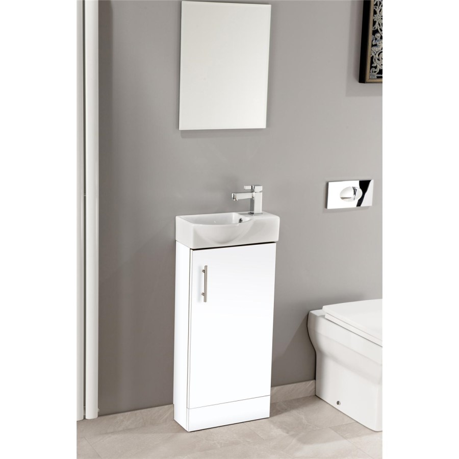 White Single Door Bathroom Vanity Unit & Basin - W400 x H885mm
