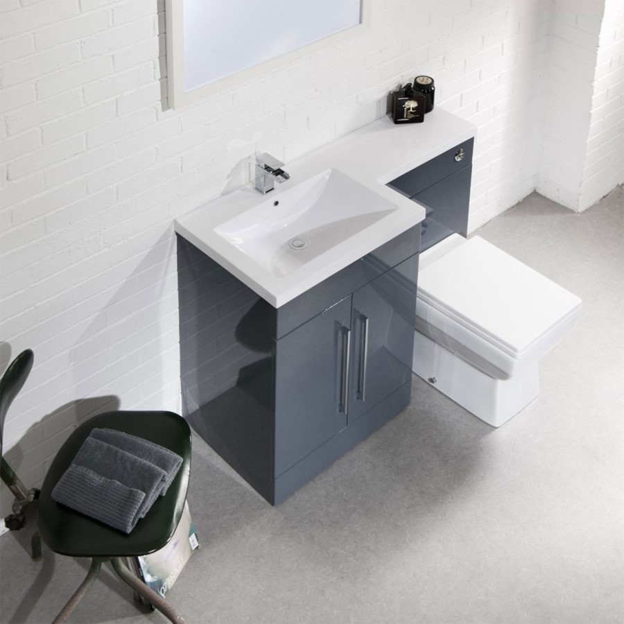 Anthracite Bathroom Vanity Unit Furniture Suite Left Hand - W1090mm - Includes Thin Edge Basin Only