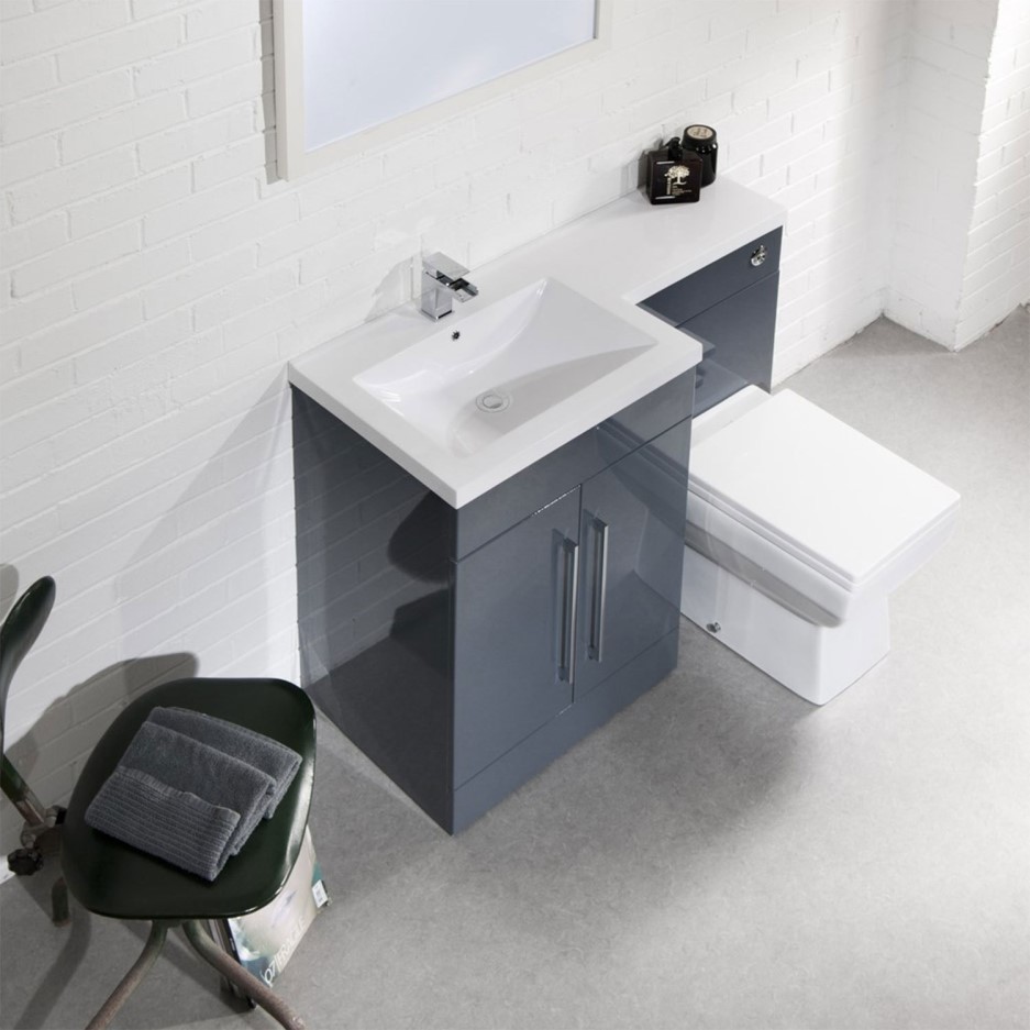 Anthracite Bathroom Vanity Unit Furniture Suite Left Hand W1090mm