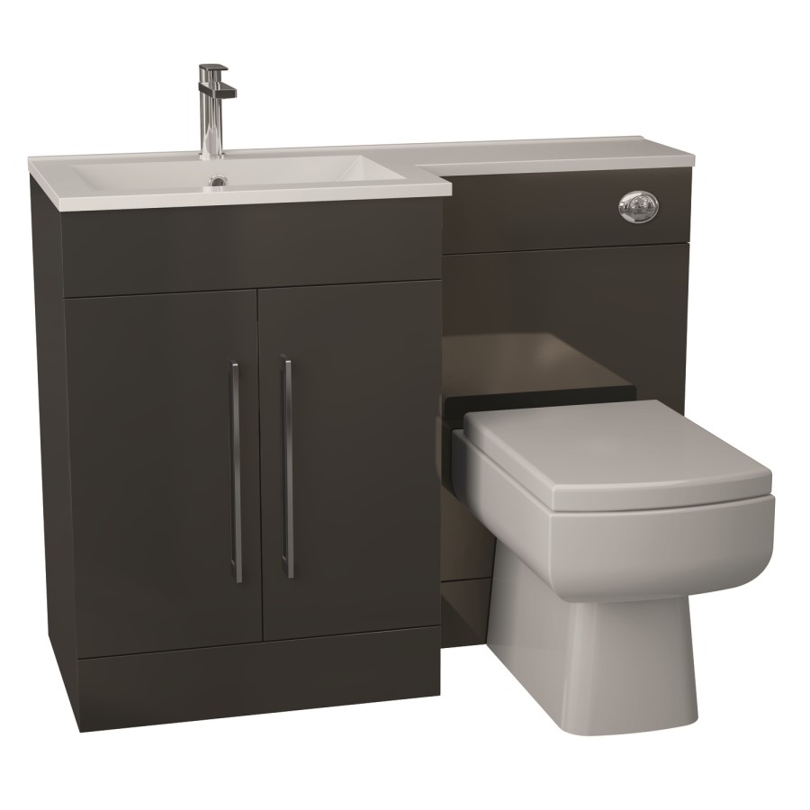 Anthracite Bathroom Vanity Unit Furniture Suite Left Hand - W1090mm - Includes Thin Edge Basin Only