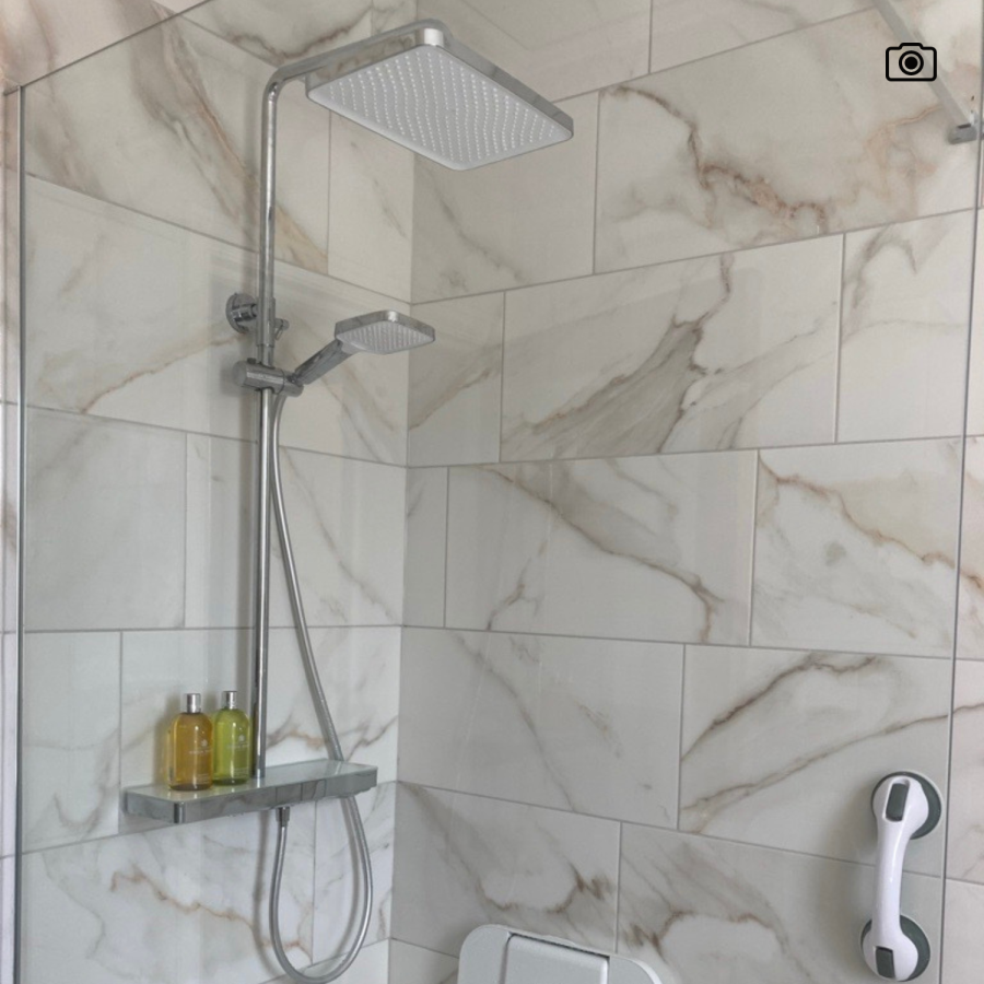 Chrome Thermostatic Mixer Shower Set with Push Button & Shelf - Mika