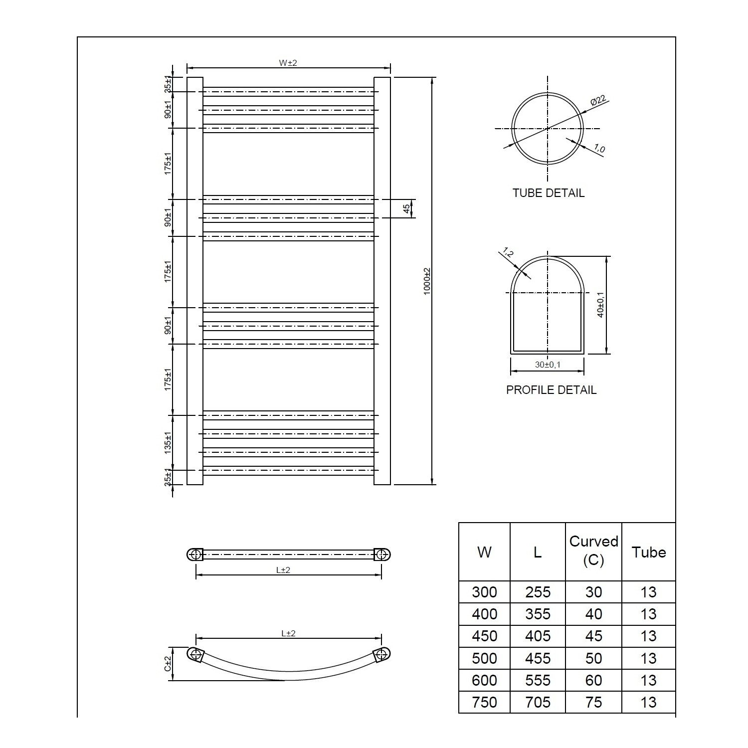 Curved Chrome Bathroom Towel Radiator - 500 x 1000mm - Better Bathrooms
