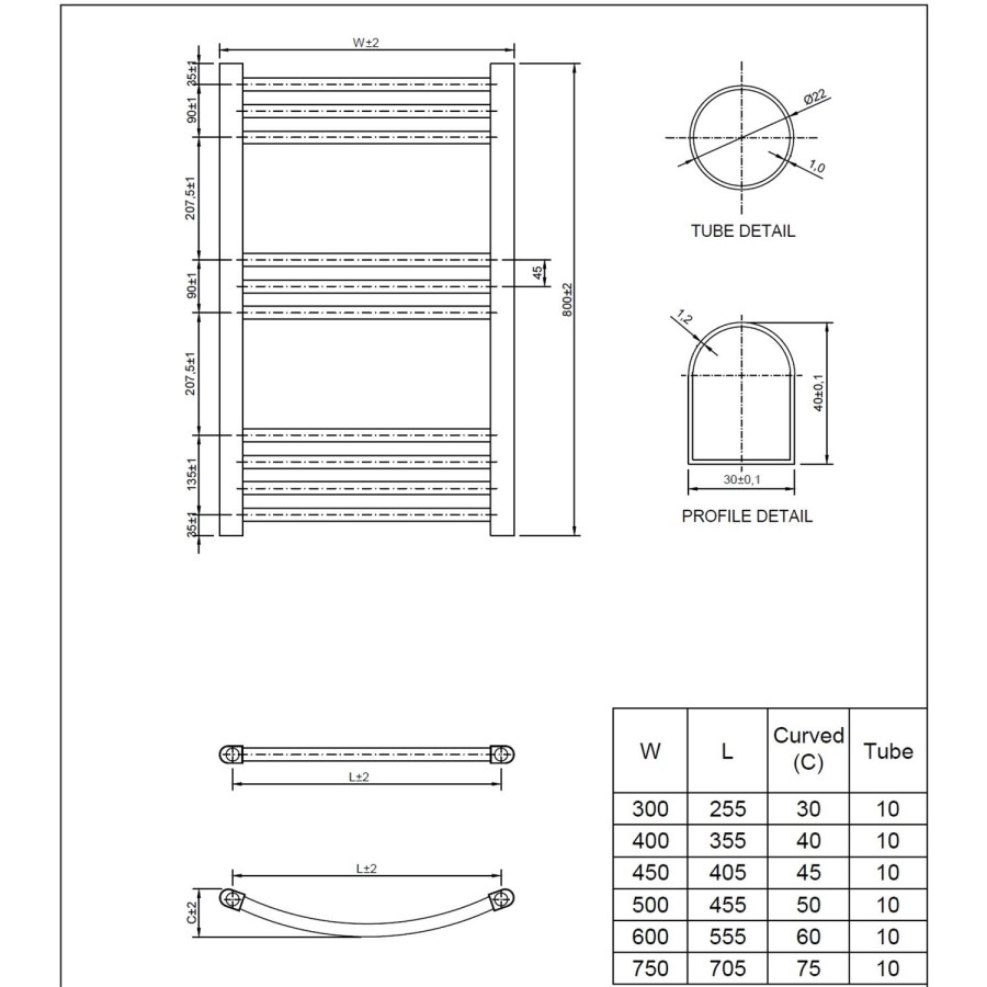 Ellie Chrome Heated Towel Rail - 500 x 800mm