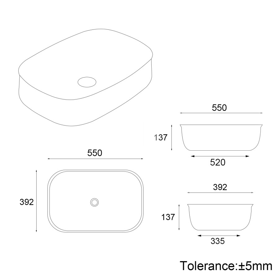 Rectangular Countertop Basin 550mm - Clifton