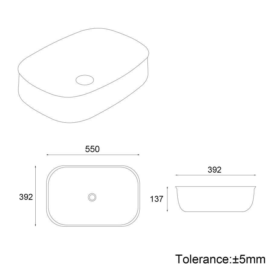 Rectangular Countertop Basin 550mm - Clifton