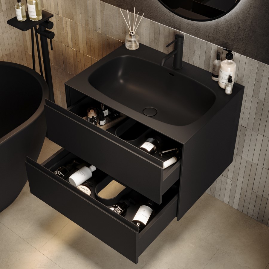 700mm Black Wall Hung Vanity Unit with Basin - Como