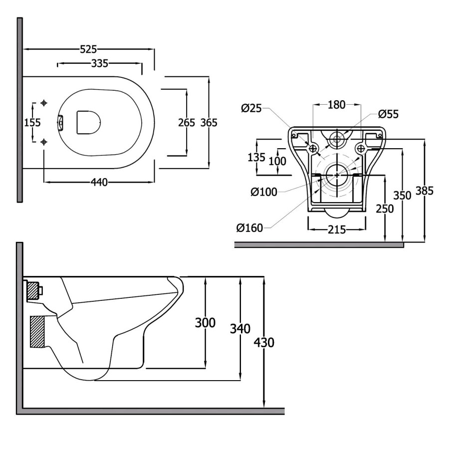 Wall Hung Rimless Toilet with Soft Close Seat - RAK Compact Deluxe